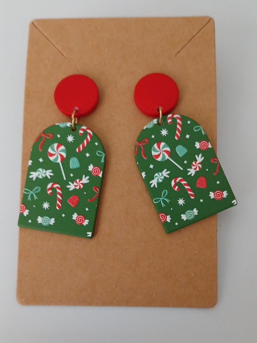 Fashion Jewelry Red & Green Candy Print Dangle Earrings